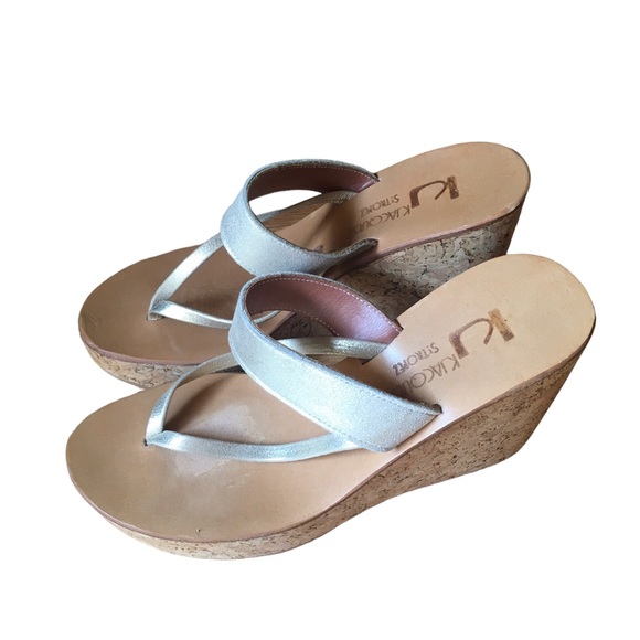 K Jacques St. Tropez Dorit Sandals Wedge Heel in a Neutral Metallic champagne - Picture 7 of 16